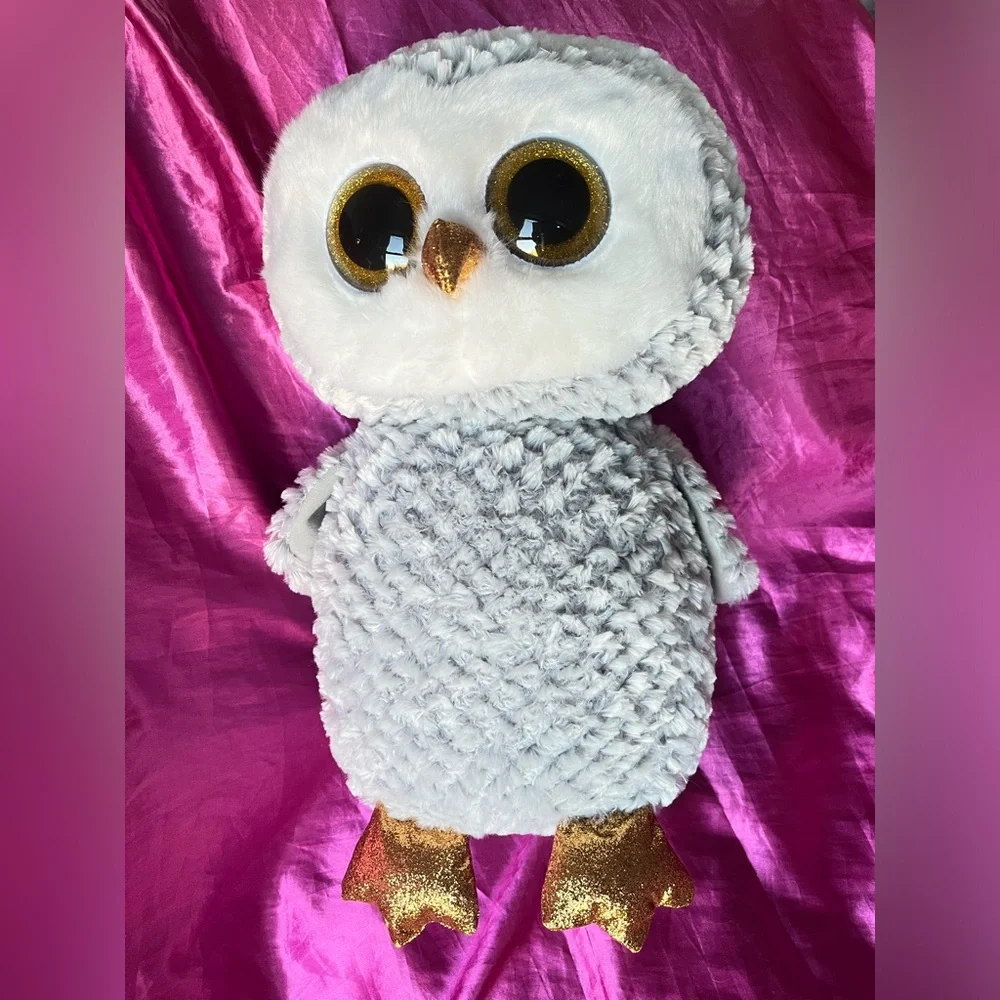 Ty Beanie Boo’s Owlette The Owl, 18” Large Plush Stuffed Animal Gray Gold NWT